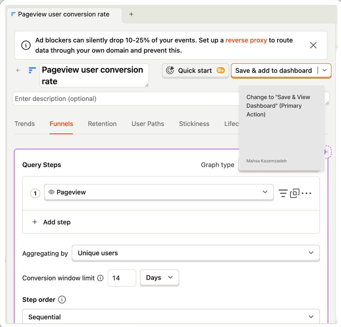 Annotated audit screen from the insight-to-dashboard flow